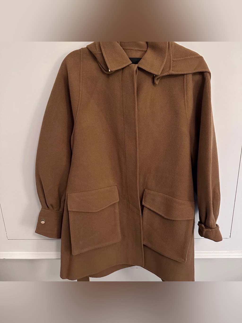 Maje Brown Wool Pea Coat With Patch Pockets